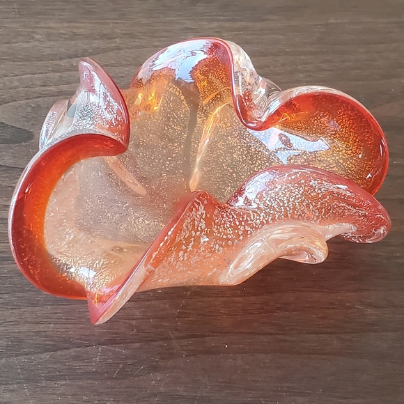 Vintage Other - Orange Ashtray Silver Foil Barovier & Toso Murano 1960s